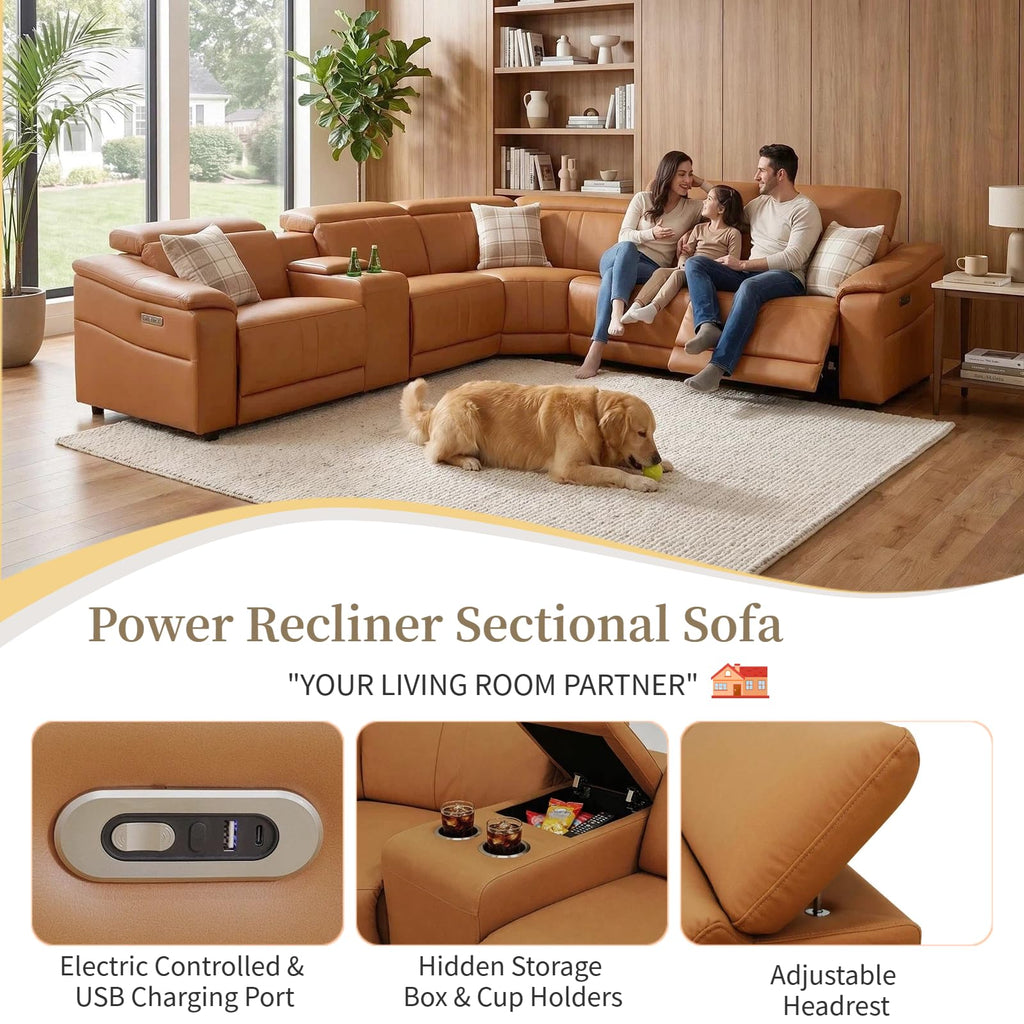 Leather Power Recliner Sofa Set, Reclining Sectional Couch