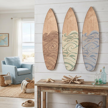 3 Pcs Surfboard Wall Art Decor Mixed Color, 23.62" x 6.69", Wave