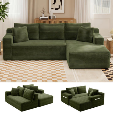 94.5" L-Shaped Minimalist Boneless Sofa (Green, Right)