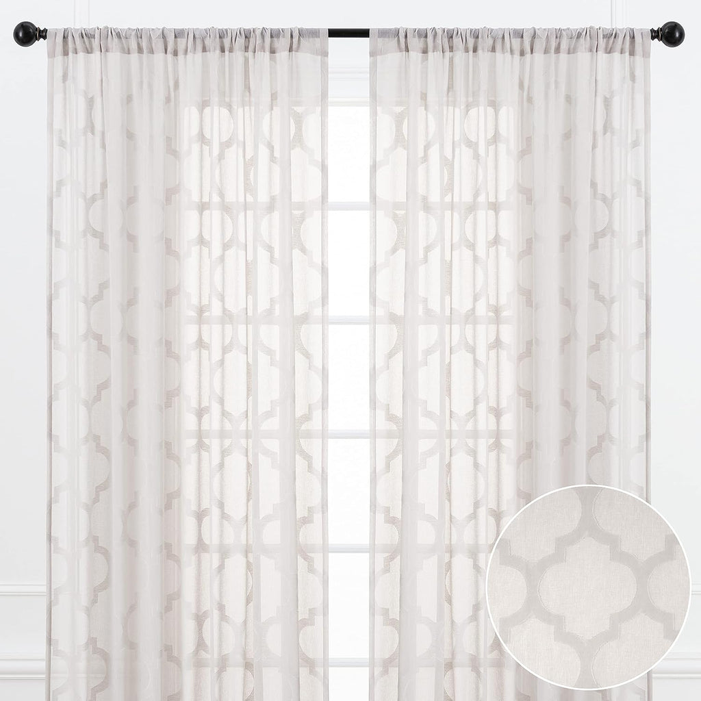 Premium Quatrefoil Voile Sheer Curtains - 2-Panel Light Filtering Curtains - 52" x 84" - Taupe