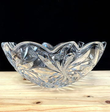 Bohemian Crystal Glass Bowl-Vase 11"-Dia Clear Decorative Wedding Gift Elegant Centerpiece Classic Vintage European