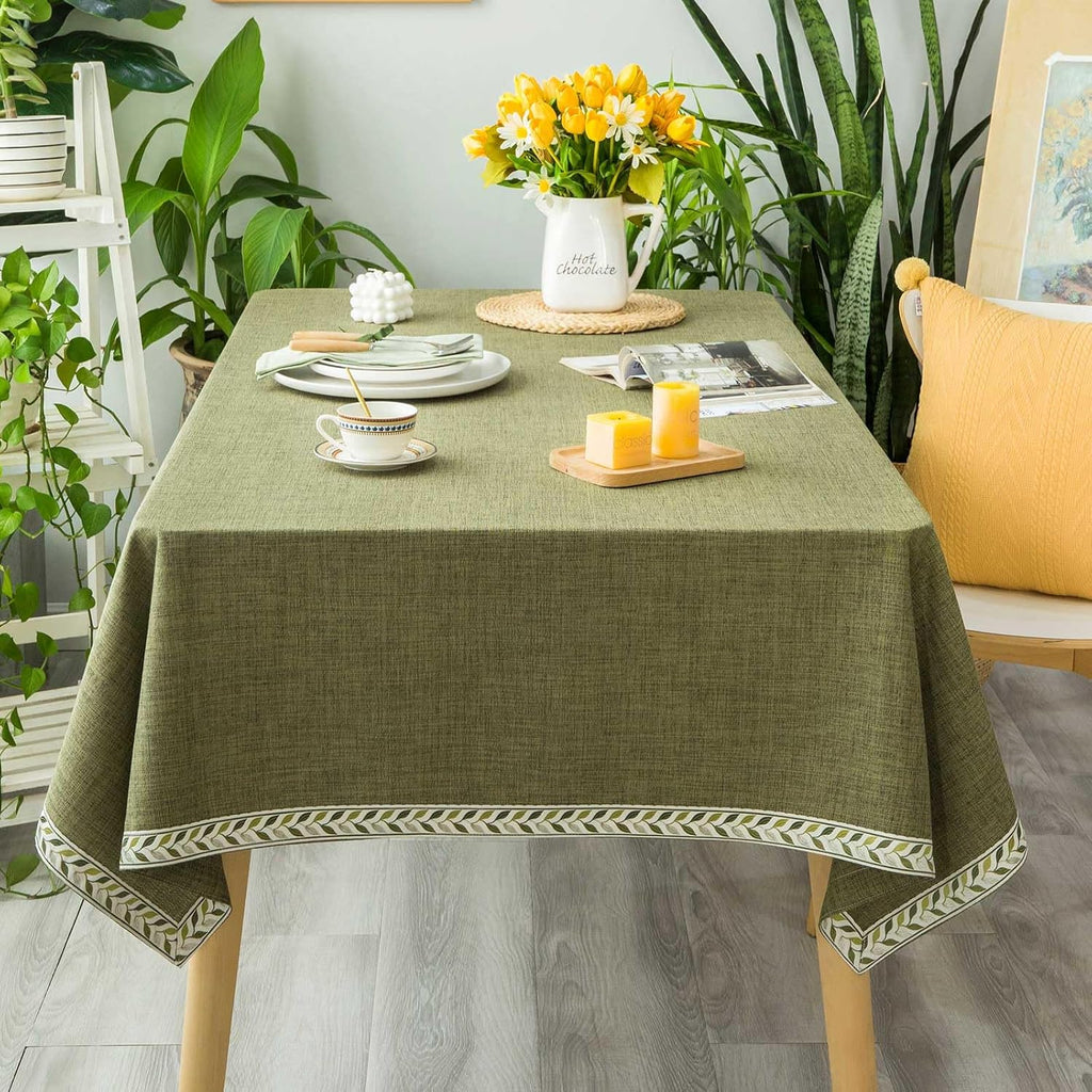 Textured Table Clothes Linen Style Rustic Washable Tablecloth Jacquard Trim Rectangle Table Cloth,Ob