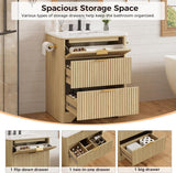 30" Freestanding Bathroom Vanity with Ceramic Sink - Vanity Cabinet with 2 Drawers & Flip-Down Storage