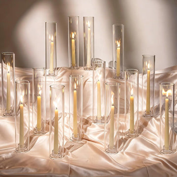 Hurricane Glass Candlestick Holders: 24PCS Clear Taper Candle Holders for Candlesticks with Windproof Design Ideal