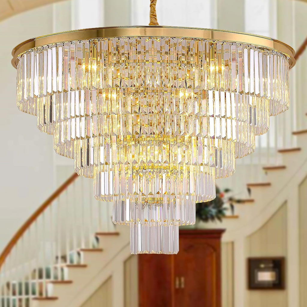 Gold Crystal Chandelier Lighting Modern Contemporary Empress Chandeliers Pendant Ceiling Lamp Light Fixture 7-Tier for Dining Living Room Hotel 24 Lights W39.4 A107-B07KF4DMYR