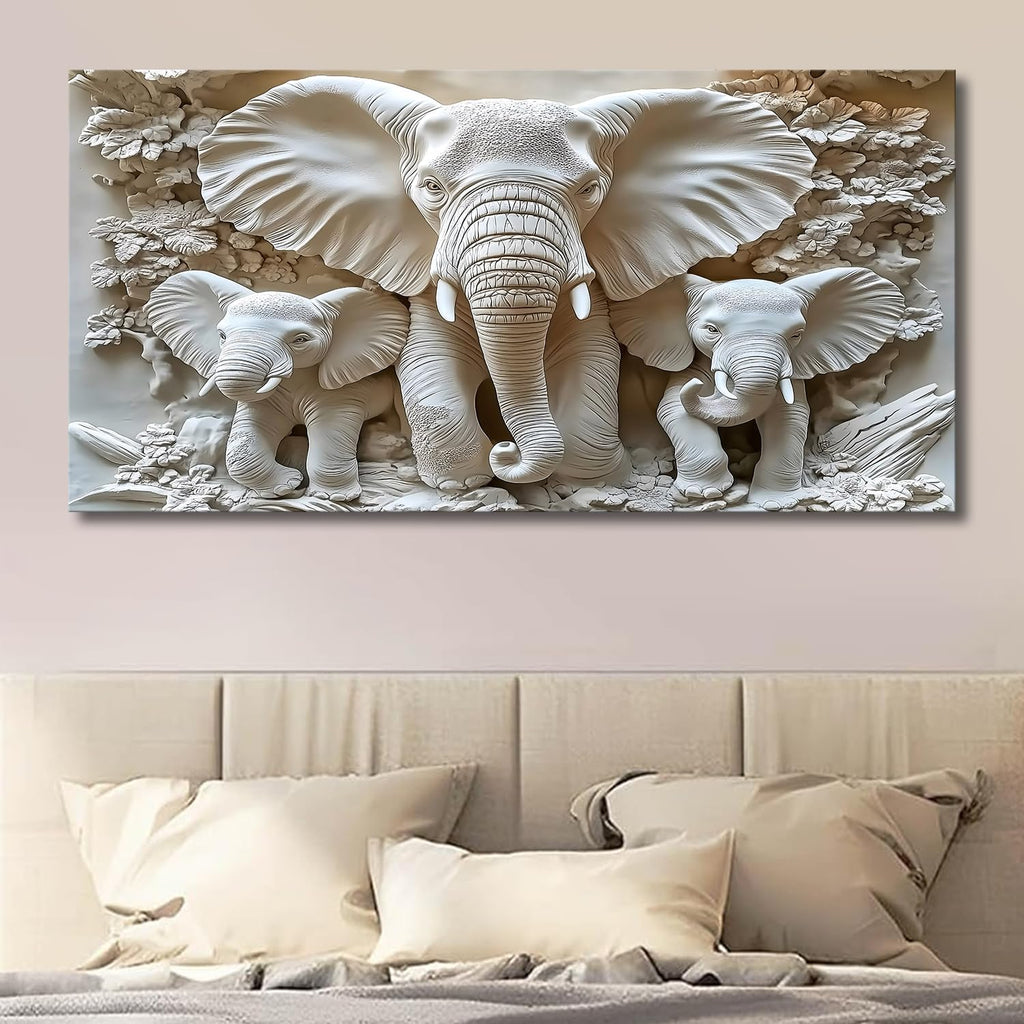 Large Framed Elephant Family Wall Art Canvas Wall Decor Abstract Nature Animal Landscape Wall Art Bedroom