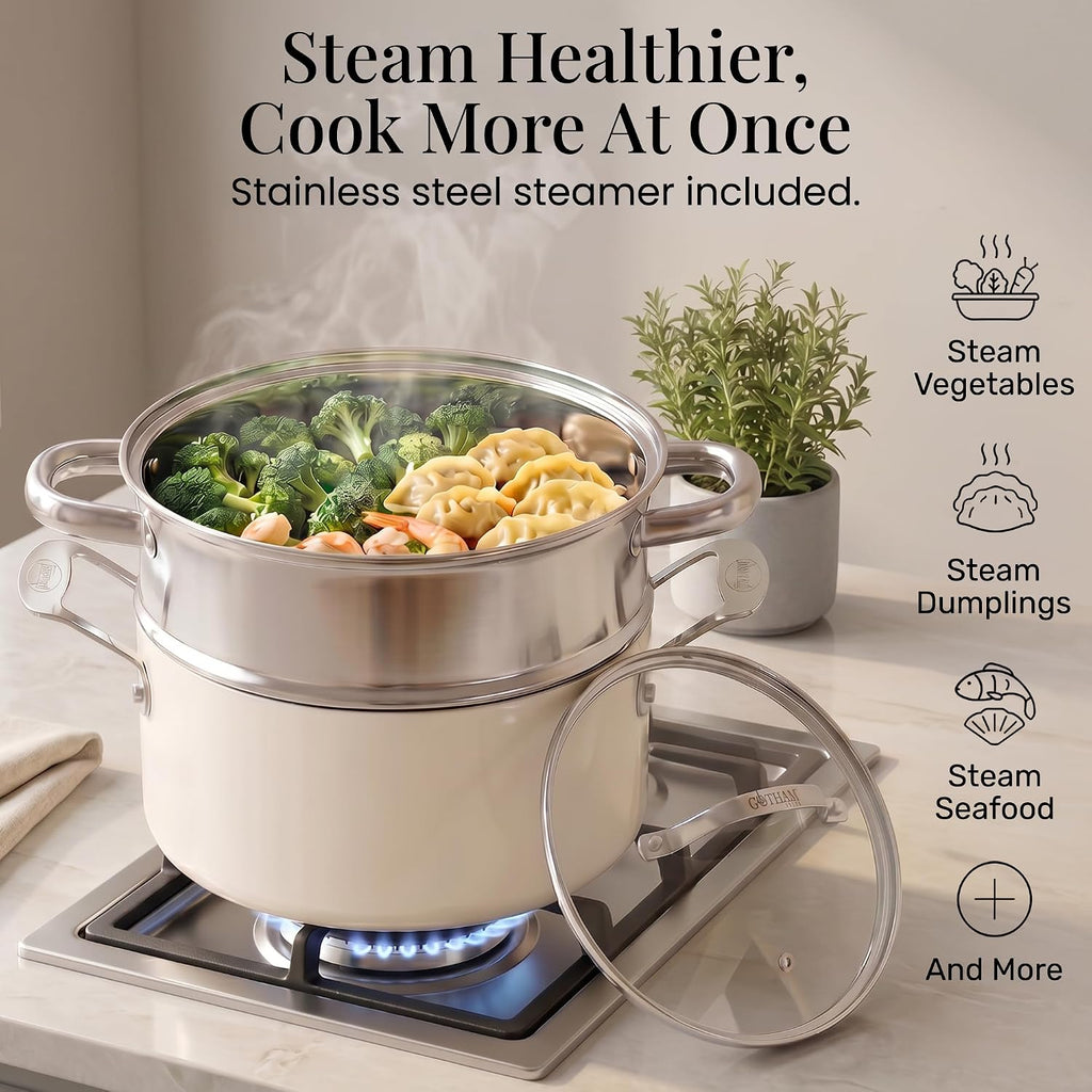 20pcs Pots and Pans Set Non Stick Ceramic Cookware Set with Deep Frying Pan Set & 6pc Knife Set, Made without PFOA