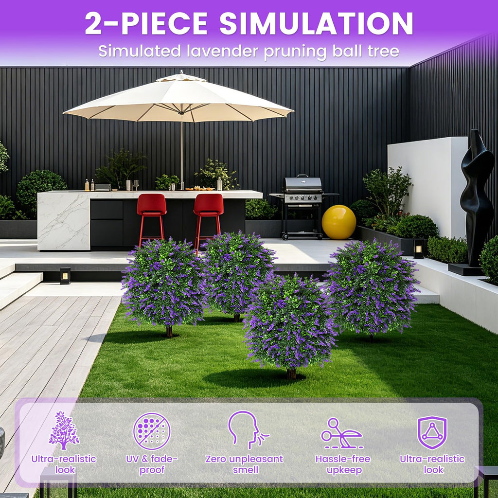 28.5" Artificial Lavender Topiary Ball Trees 2pcs with Ground Spike