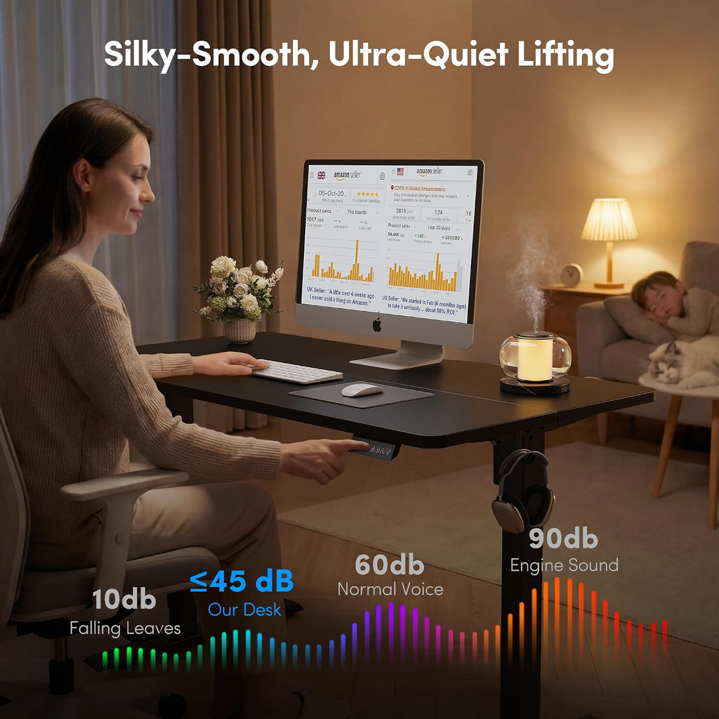 Standing Desk 55 × 28 Inch Electric Height Adjustable, Black | Sit and Stand Up Adjustable Desk, Home Office Computer