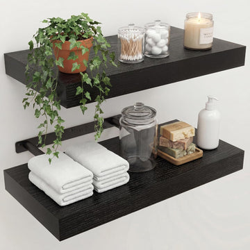16 in Floating Shelves for Wall Decor Color Black,Pack 2 | Modern floating shelves and bath.Organize & display