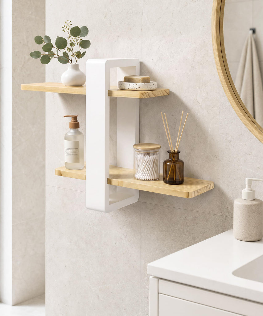 Floating Shelves for Wall White Wood, 2 Tier Adjustable Shelf Unit