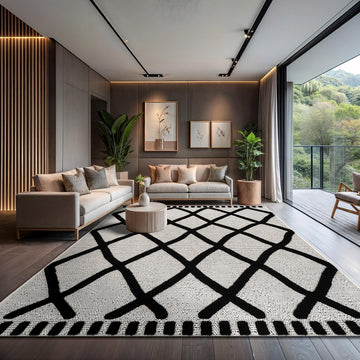 Modern Rug Luxury Diamond Pattern Large Micro Loop Area Rugs Soft High-Low Pile Stain Resistant Easy to Clean