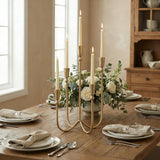 Large Iron Candelabra Centerpieces for Tables, 17.7'' Tall Taper Candle Holders, Vintage Brass Gold Candlestick