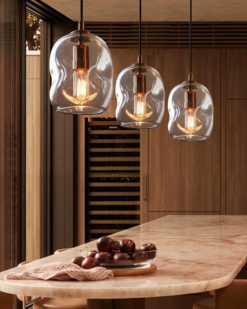 Pendant Lights Kitchen Island 2 Pack Modern Contemporary Clear Glass Organic Globe Brass Gold Hanging Light