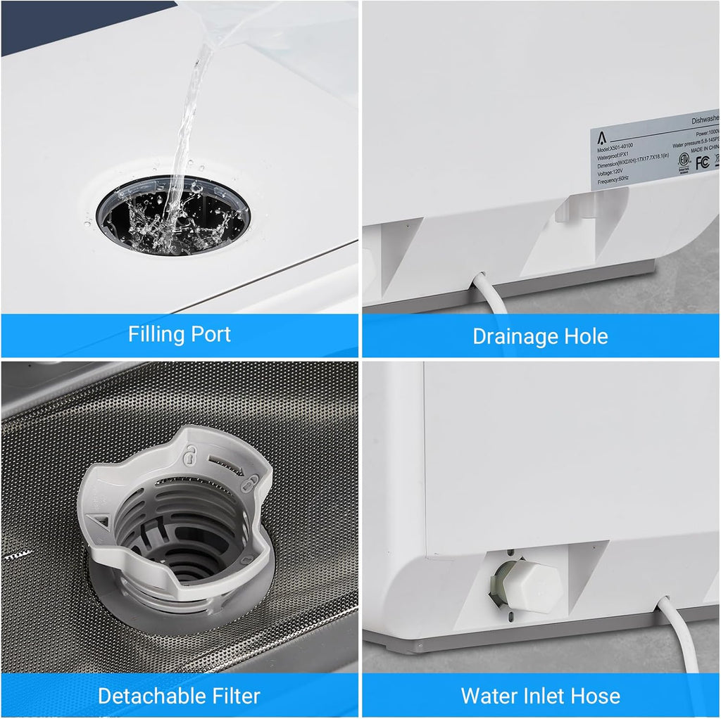 Countertop Dishwasher, 5 Programs Portable Dishwasher with Touch Control & Air-Drying Function