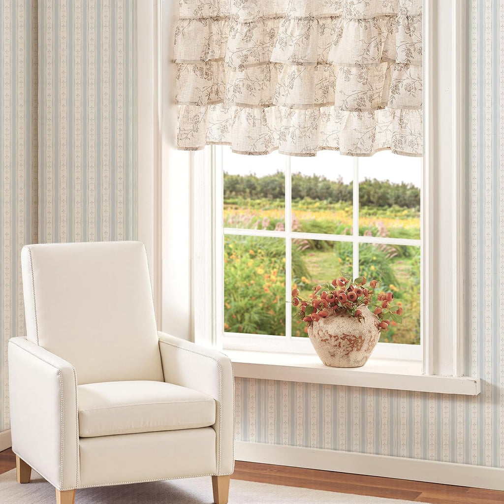 Ruffled Floral Valance Curtain Shabbychic Linen Window Valance 18 Inch Farmhouse Rustic Window Treatment for Kitchen