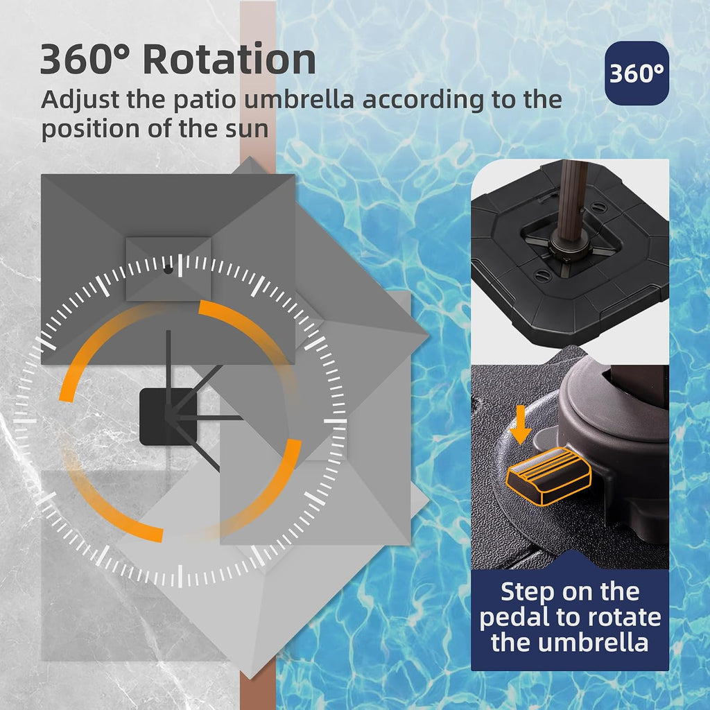 9x12 FT Patio Umbrella with Weighted Base and LED Lights Cantilever Outdoor Large Heavy Duty Rectangle Aluminum Offset