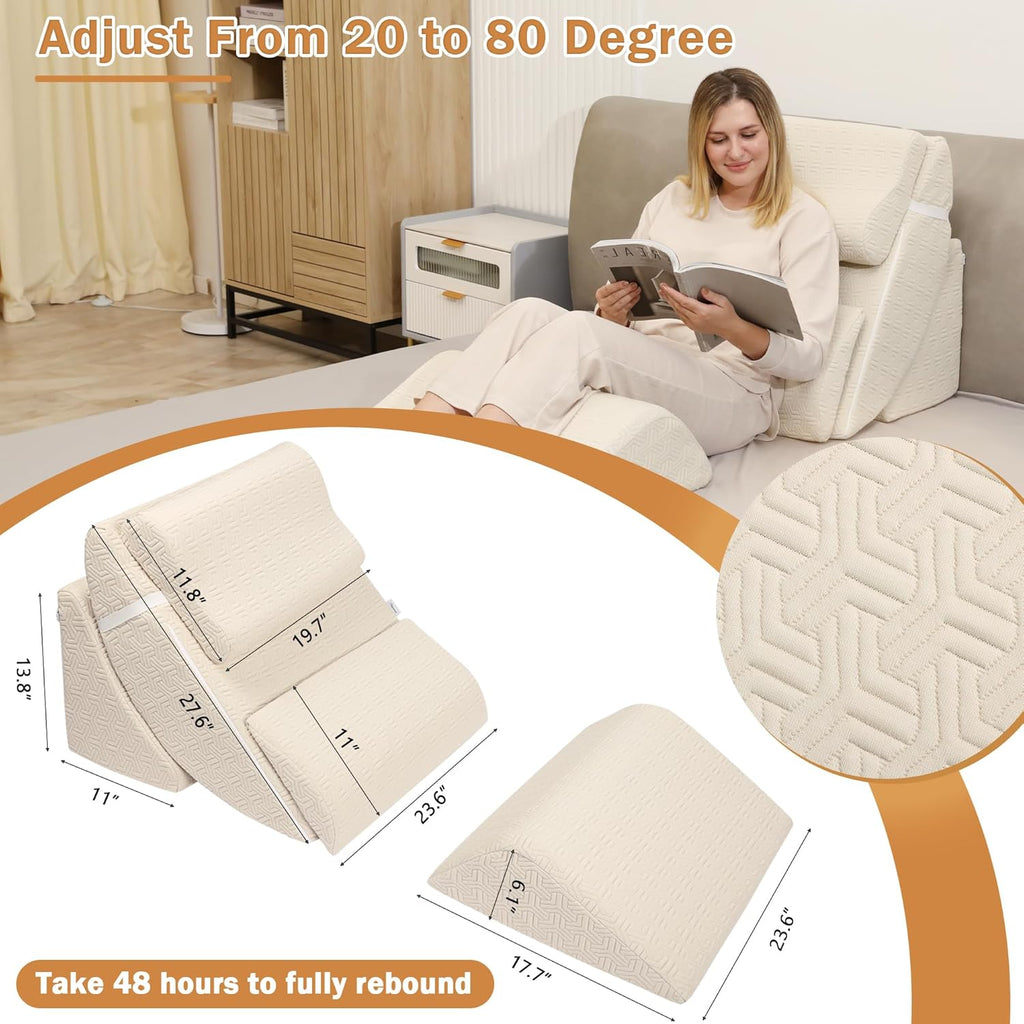 5pcs Orthopedic Bed Wedge Pillow Set for After Surgery, Adjustable Memory Foam for Back Neck & Leg Pain Relief