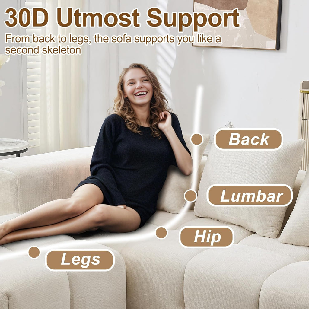 119" Boneless Couch, Cloud Sectional Couch with Deep Seat, High-Density Memory Foam and Chaise