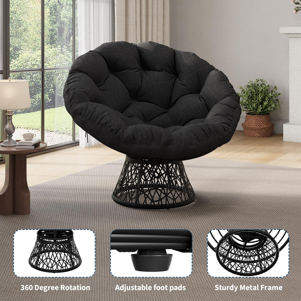40" Ergonomic Wicker Papasan Chair with Extra-Thick Soft Cushion