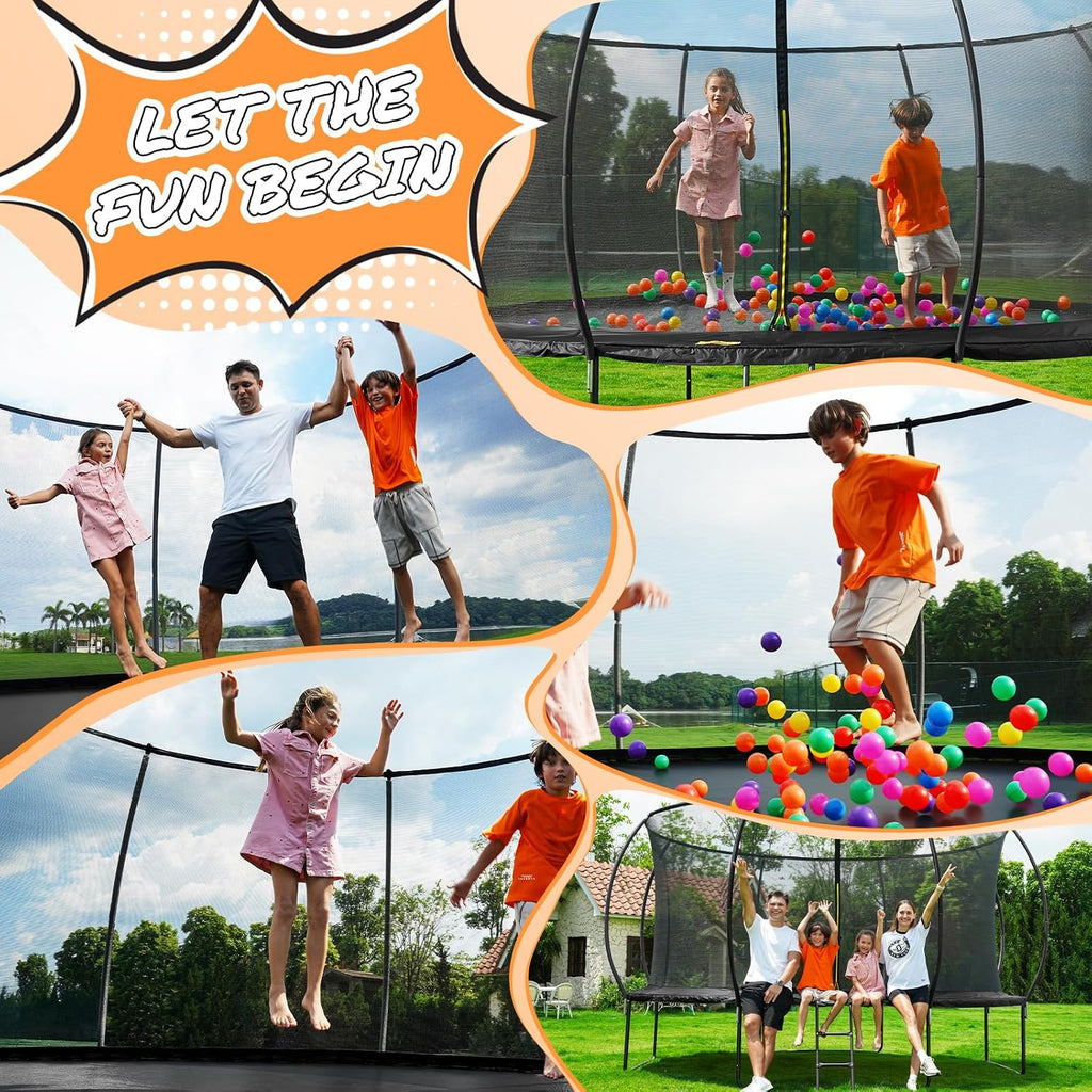 10FT 12FT 14FT 15FT 16FT Outdoor Trampoline with Enclosure Net, Heavy Duty Yard Trampolines, ASTM Approval