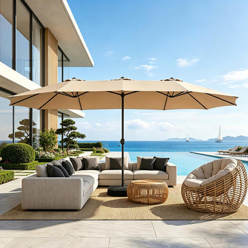 15ft Large Patio Umbrella with Base Included, Khaki
