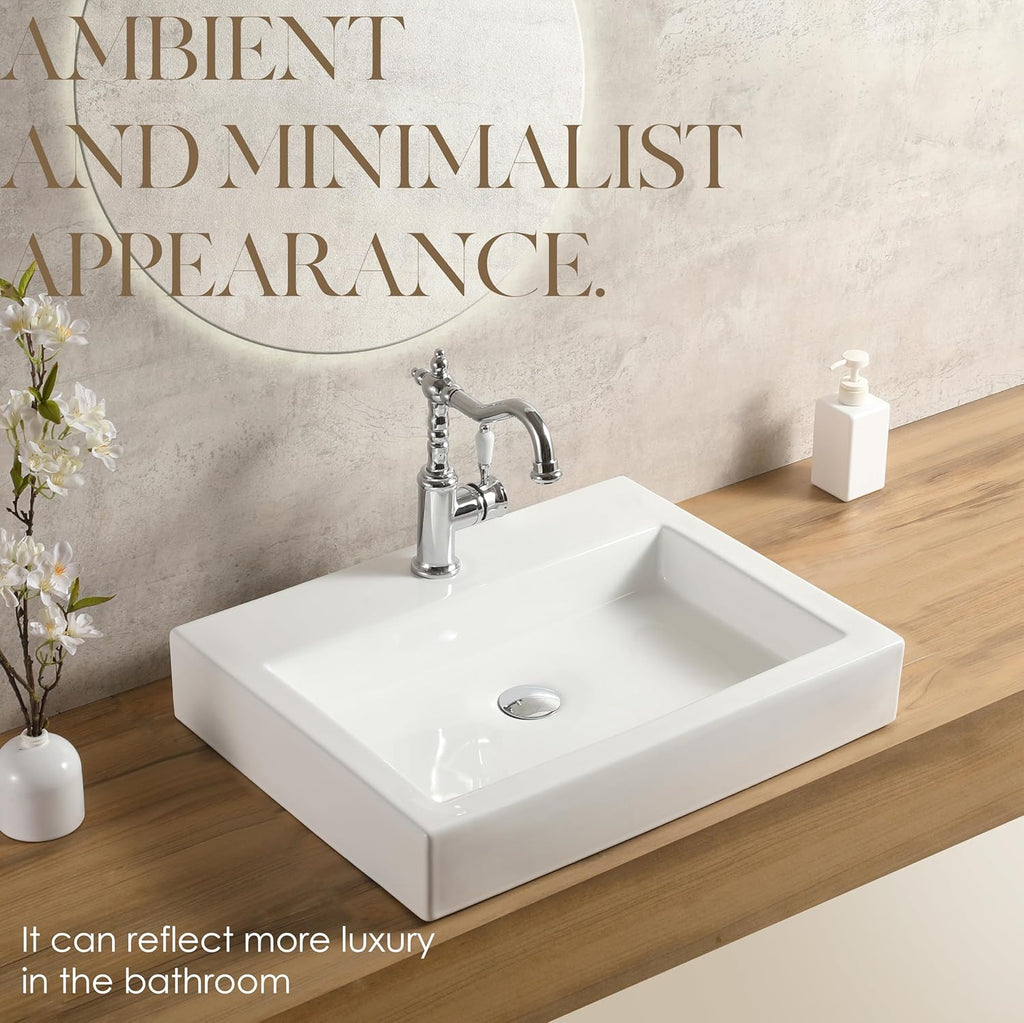 24 x18 Inch Rectangular White Bathroom Vessel Sink