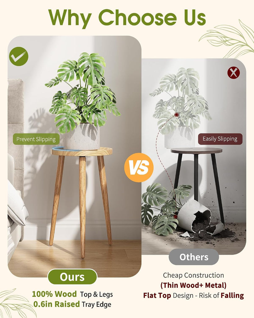Plant Stand Indoor 2 Pack, Mid Century Wood Indoor Plant Stands, Tall Plant Holder for Flower Pot, Modern Plant Table