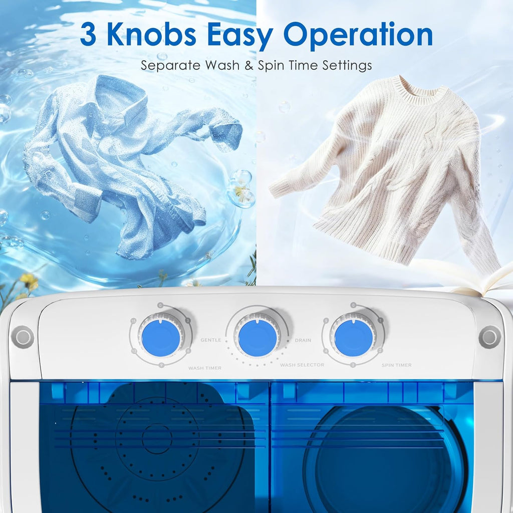 Portable Washer and Dryer, 16 lbs Mini Small Washing Machine Combo with Spin Dryer, Compact Twin Tub Laundry Washer
