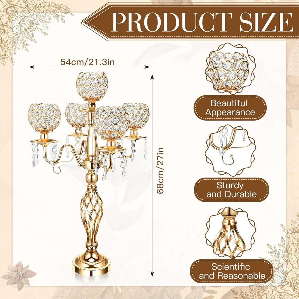 4 Pcs 5 Arm Crystal Candelabra Centerpieces for Table 27 Inch Retro Victorian Crystal Candle Holders Bowl Table