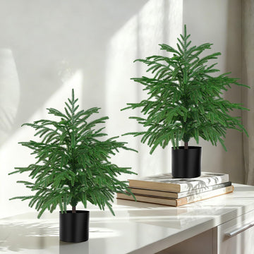 2PCS Faux Norfolk Pine Topiary Trees with Pot, 2FT UV-Anti Decor