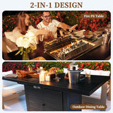 60 Inch Propane Firepit Table - Outdoor Rectangular Aluminum Fire Table w/Wind Guard - 50,000 BTU Gas Fire Pit with Glass Beads and Waterproof Cover - Image 4