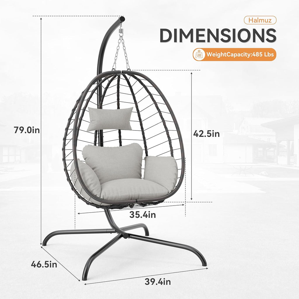 Outdoor Hanging Textilene Egg Chair with Stand,Foldable Patio Wicker Hammock Chair with UV Resistant