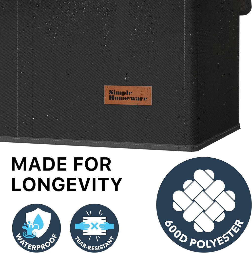 Double Laundry Hamper with Lid & Removable Bags, Black | Heavy Duty 600D Polyester, Water-Resistant Surface