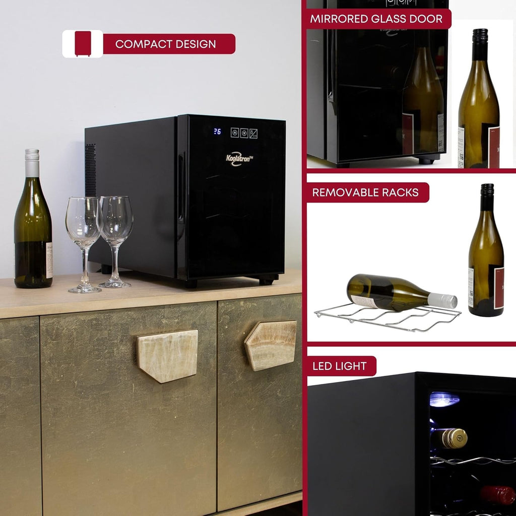 6 Bottle Wine Fridge - Freestanding Wine Cooler with Glass Door, 0.6 cu ft (16 L