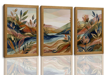 Abstract Landscape Framed Wall Art Set of 3, Watercolor Botanical Prints