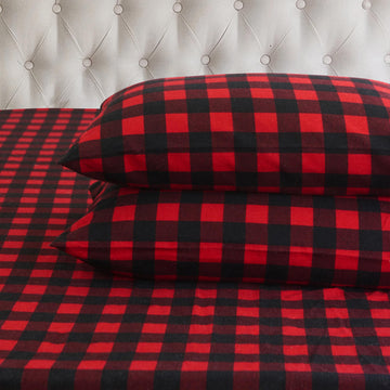 Buffalo Check Plaid Flannel Sheet Set, Queen, Burgundy