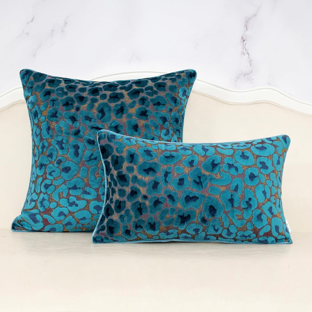 Blue Floral Throw Pillow Cover 12 x 20 Inch Cut Velvet Rectange Luxury Decorative Lumbar Pillow Cover