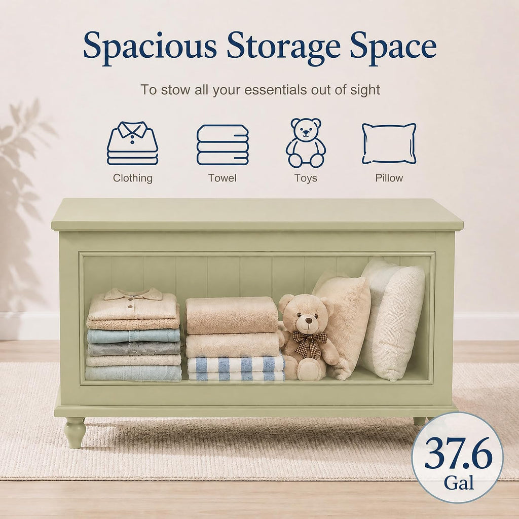 Vintage End of Bed Storage Bench, 39.4'' Wooden Chest with Flip Top, Green | Toy Storage Chest, Bedroom Trunk, 37.6