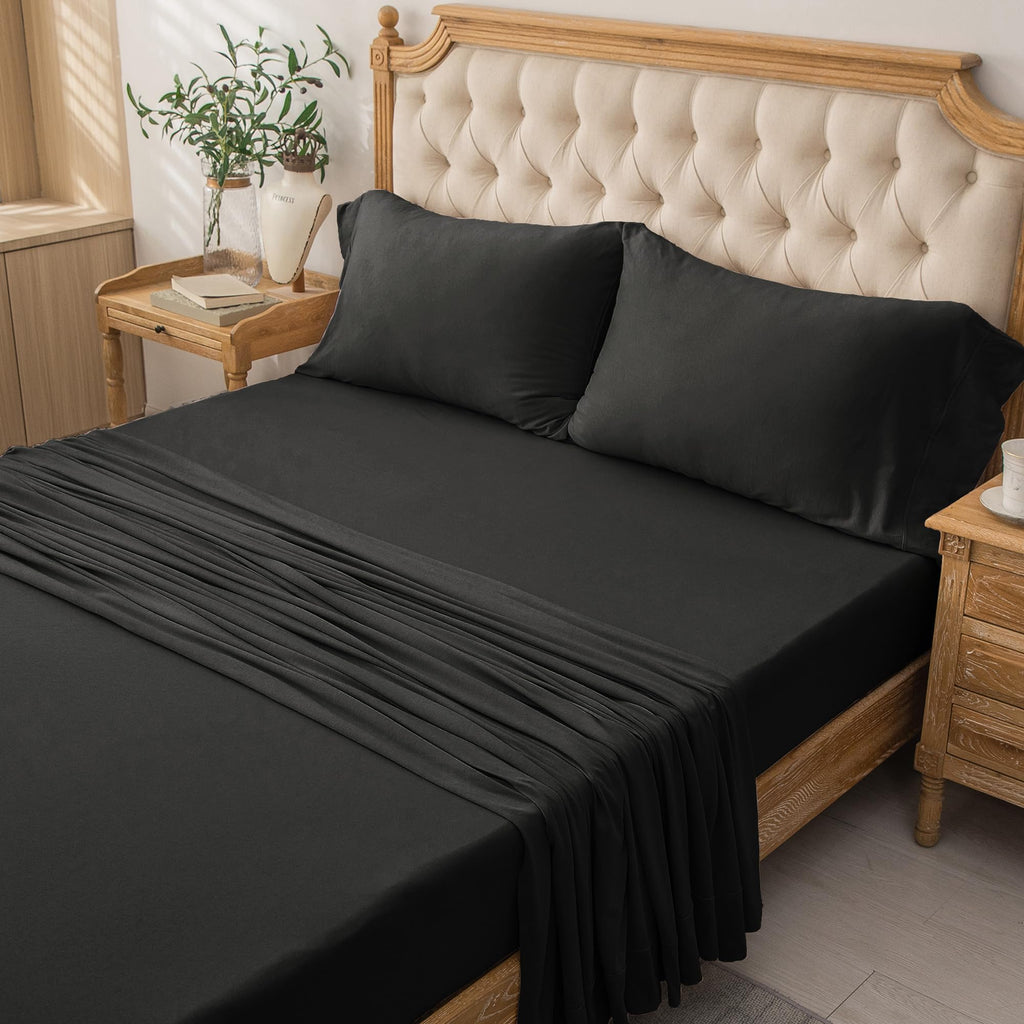 Jersey Knit Sheet Set Solid Black King