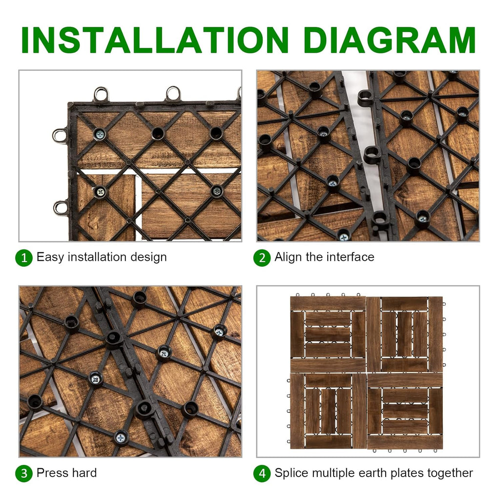 Acacia Wood Deck Tiles 12x12 Inch Interlocking Outdoor Flooring for Patio Balcony Garden Natural Wood Patio Tiles with