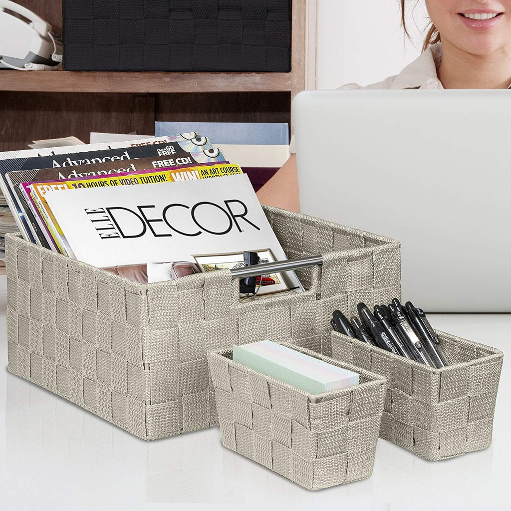 Storage Baskets for Organizing (Set of 7), Mesh Hand-Woven Design, Linen Closet Organizers and Storage, Organizer