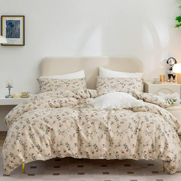 Floral Twin Duvet Cover, Brushed Microfiber 3 Pieces Bedding Set, Garden Style Vintage Floral Twin Duvet Cover - Set of 3
