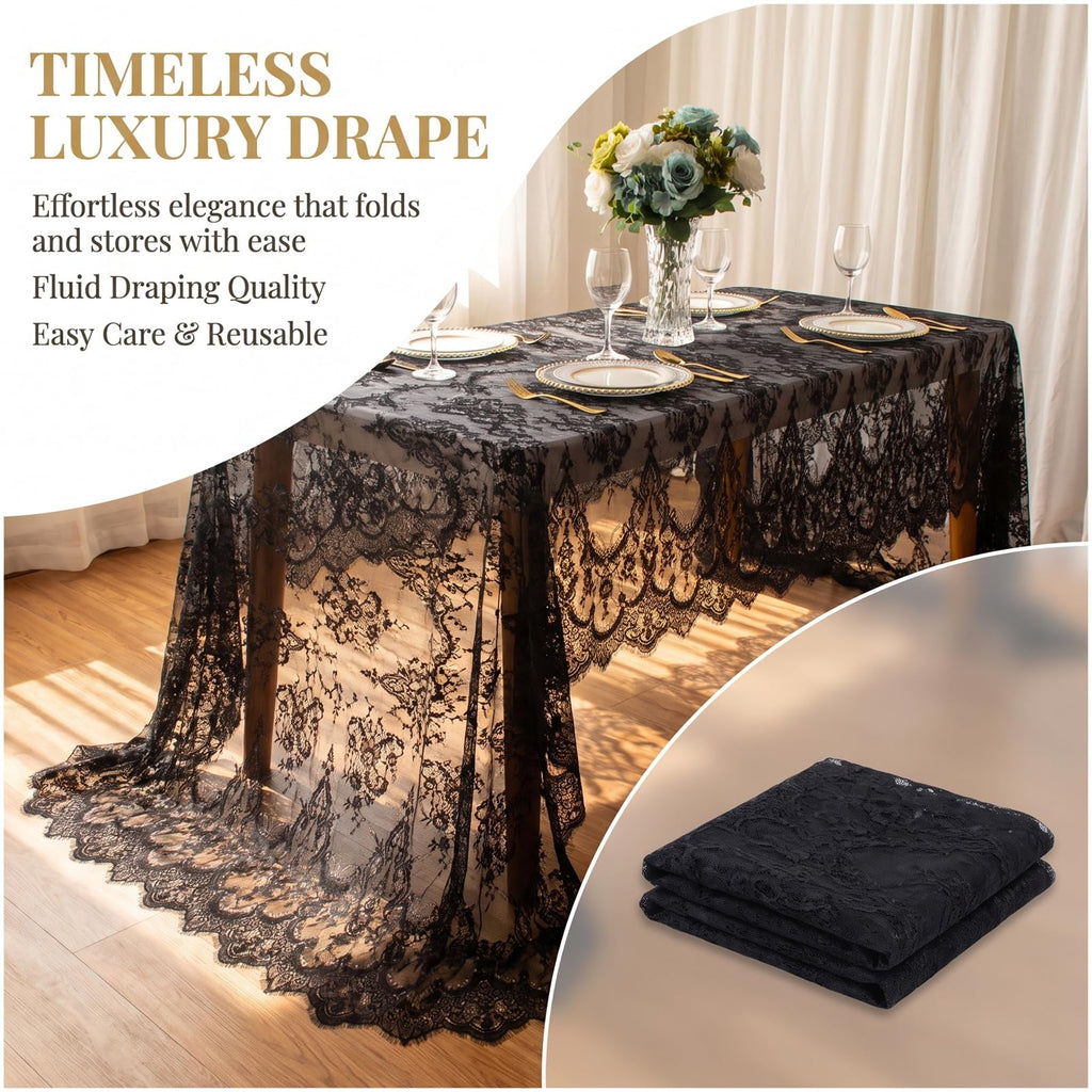 Black Lace Tablecloth Rectangular 60x120 Inch Wedding Decor