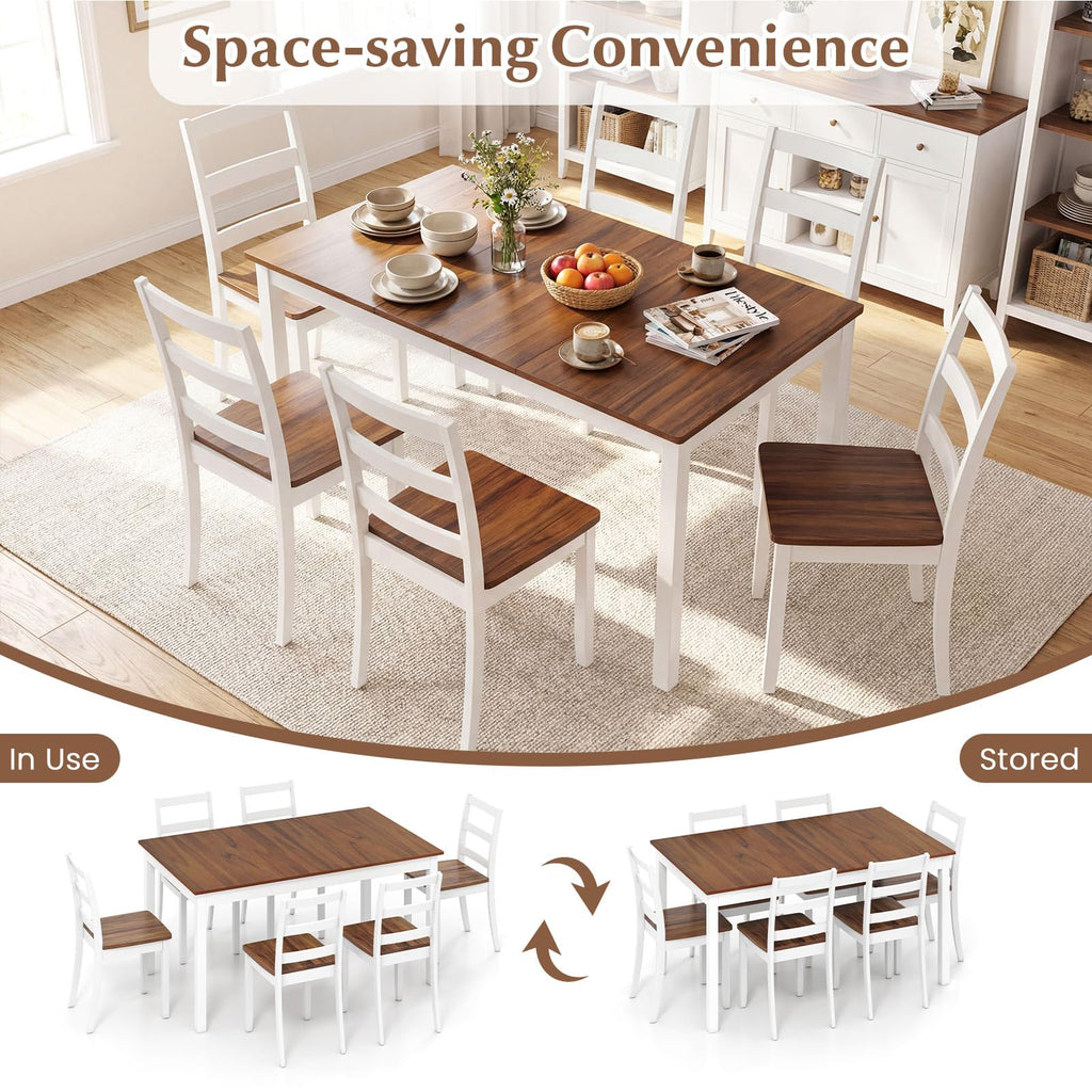 7-Piece Dining Table Set for 6, Rectangular 60-inches Kitchen Table and 6 Dining Chairs with Rubber Wood Legs