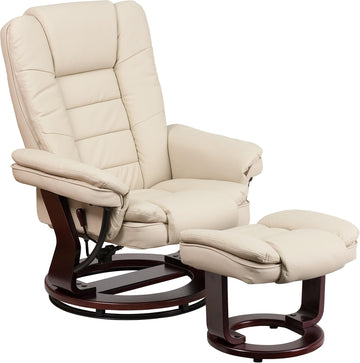 Modern Reclining Swivel Lounge Chair and Ottoman — Beige