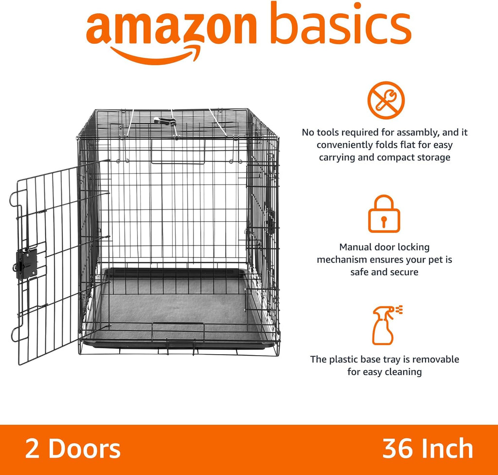 Portable, Easy to Assemble, Foldable Metal Wire Dog Crate with Removable Tray, Double Door, Divider Panel, Handle