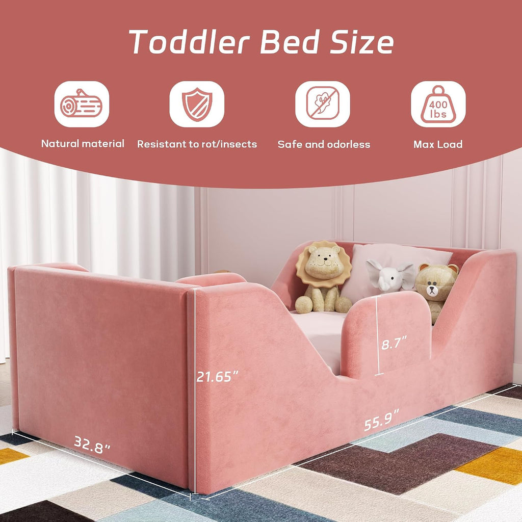 Toddler Bed with Extra Safety Broad, Toddler Flood Bed | Standard Crib Size for Kids, Certified Fabric Toddler Beds