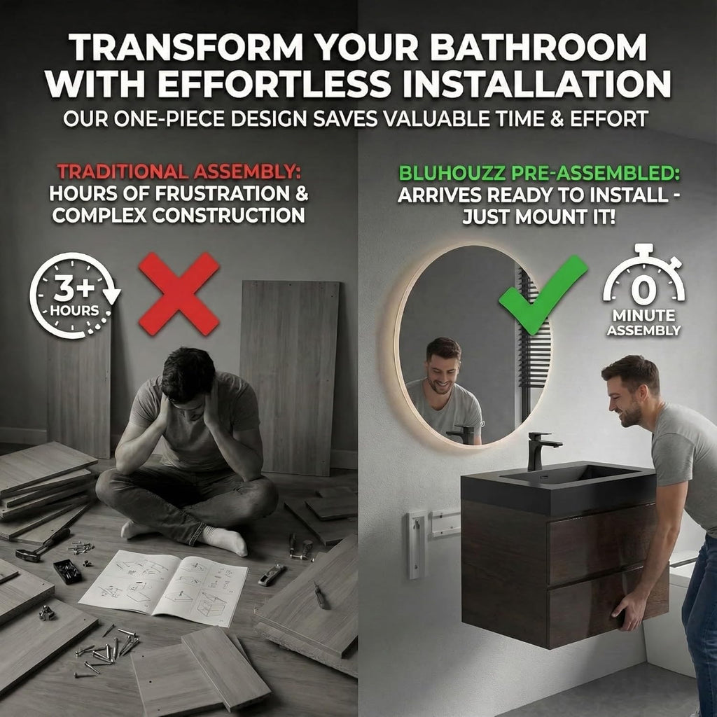 36 Inch Bathroom Vanity with Sink, Overflow, Large Storage, Wall Mounted, Floating, Modern, One-Piece Sink Basin