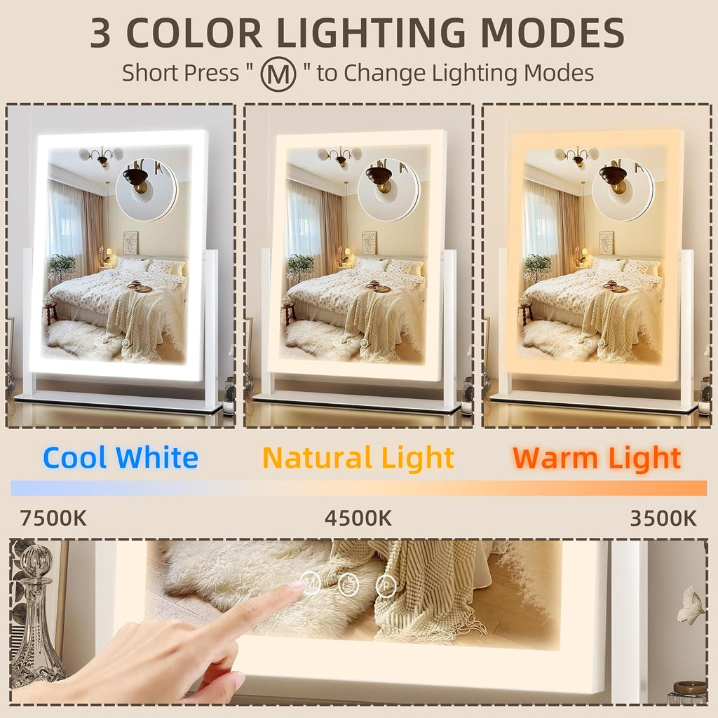 Vanity Mirror with Lights - 17"X13" Lighted Makeup Mirror, Makeup Mirror with Lights, Touch Screen with 3-Color